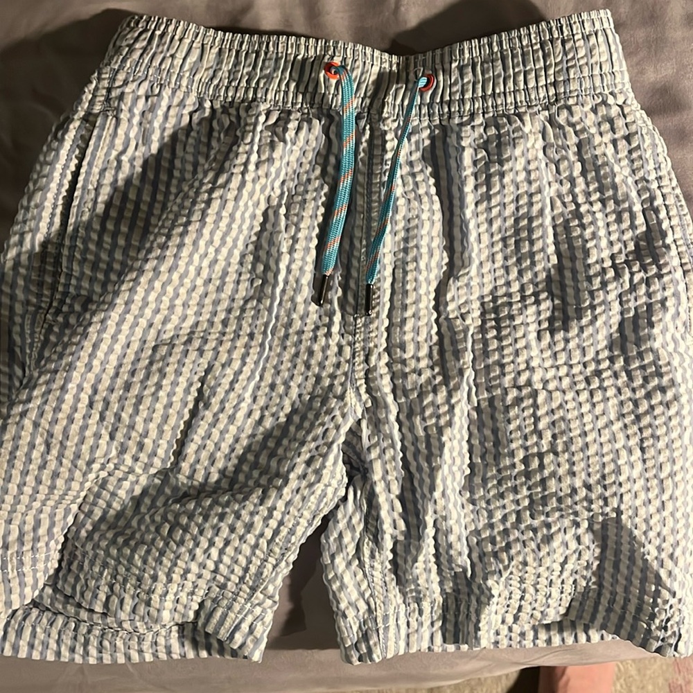 J crew sear sucker blue and white bathing suit worn once